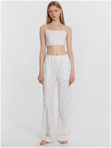 Брюки женские белые с цветочным принтом Mark Formelle 103240839