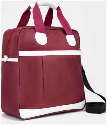 Сумка дорожная на молнии, наружный карман, держатель для чемодана, цвет бордовый/белый / 103104932