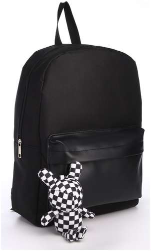 Рюкзак текстильный с карманом кожзам, 38х29х11 см, черный NAZAMOK / 103164928