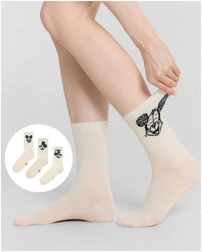 Носки женские кремовые с изображением микки мауса в наборе, 3 пары Mark Formelle 103239459