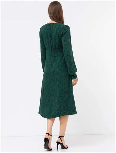 Полуприлегающее платье из вискозы в зеленое пятнышко Mark Formelle / 103168423 - вид 2