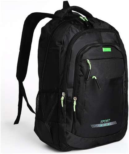 Рюкзак мужской на молнии, 4 наружных кармана, цвет черный/зеленый / 103161704