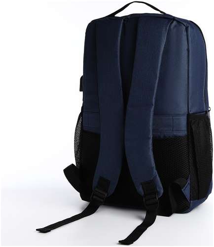 Рюкзак мужской на молниях, 3 наружных кармана, разъем для usb, крепление для чемодана, цвет синий / 103161483 - вид 2