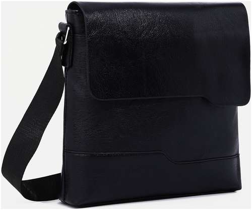 Сумка планшет мужская на молнии, 2 наружных кармана, черная / 103151182 - вид 2