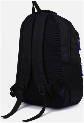 Рюкзак на молнии, 3 наружных кармана, цвет чёрный/синий / 103125906 - вид 2