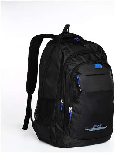 Рюкзак мужской на молнии, 4 наружных кармана, цвет черный/синий 103161705
