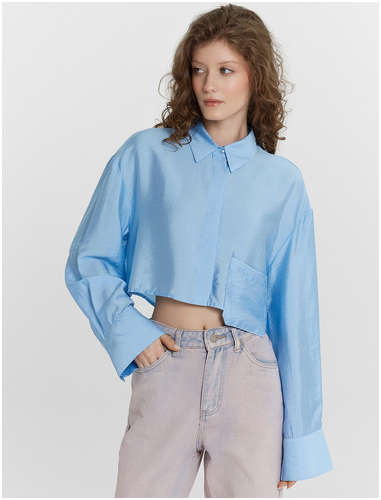 Рубашка женская голубая укороченная Mark Formelle / 103235029 - вид 2