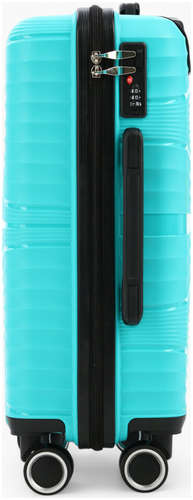 Чемодан на колесах маленький 44 л (s), на молнии, кодовый замок, 4 колеса, голубой / 103242016 - вид 2