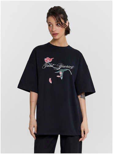 Футболка женская черная с принтом и надписью Mark Formelle 103236116