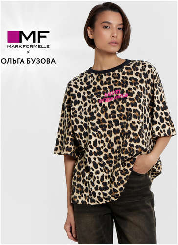 Футболка mark formelle x ольга бузова леопардовая с надписью 103232787