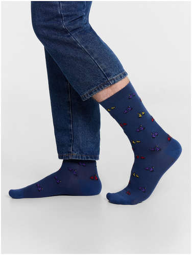 Носки мужские длинные синие с узором в виде мотоциклов Mark Formelle 103223198