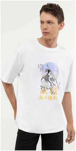 Хлопковая белая футболка с крупным разноцветным принтом Mark Formelle 103177709