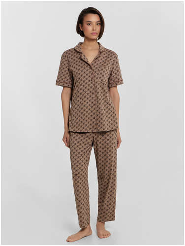 Комплект женский домашний коричневый с принтом в виде монограммой mf Mark Formelle 103233594