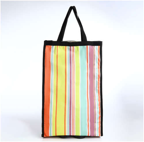 Сумка хозяйственная складная на липучке, 2 колеса, наружный карман, цвет разноцветный / 103231150 - вид 2