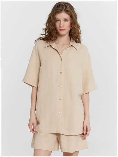 Комплект женский бежевый: рубашка и шорты Mark Formelle / 103232888 - вид 2