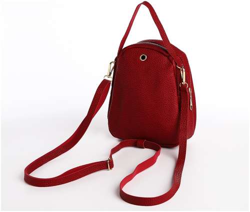 Мини-рюкзак женский из искусственной кожи на молнии, 1 карман, цвет красный / 103156059 - вид 2