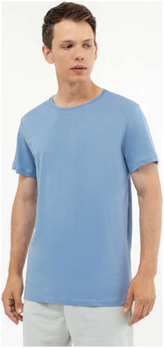 Однотонная хлопковая футболка голубого цвета Mark Formelle 103168703