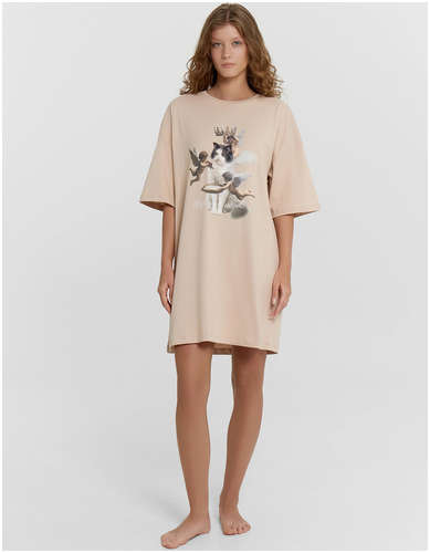 Туника женская бежевая с принтом и надписью Mark Formelle 103240690