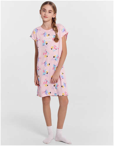 Сорочка ночная для девочек розовая с принтом и надписью Mark Formelle / 103214916 - вид 2