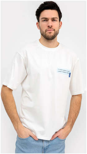 Хлопковая футболка мужская молочного цвета с принтом Mark Formelle / 103167957 - вид 2