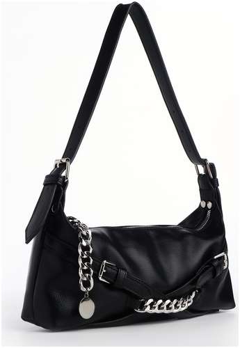 Сумка женская с цепями, 28×12×6 см, черная NAZAMOK / 103198324 - вид 2
