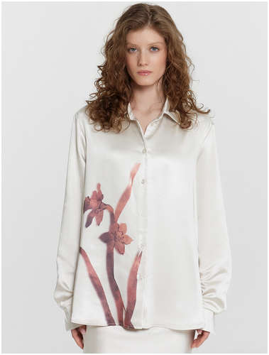 Блузка женская кремовая с принтом Mark Formelle / 103231596 - вид 2