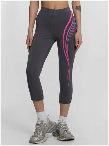 Легинсы спортивные женские серые с принтом Mark Formelle / 103238651 - вид 2