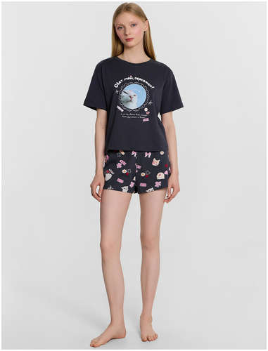 Комплект домашний женский серый с принтом Mark Formelle 103240800