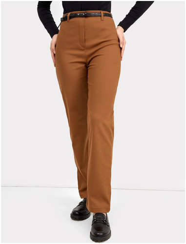 Однотонные брюки прямого силуэта шоколадного цвета Mark Formelle / 103166436 - вид 2