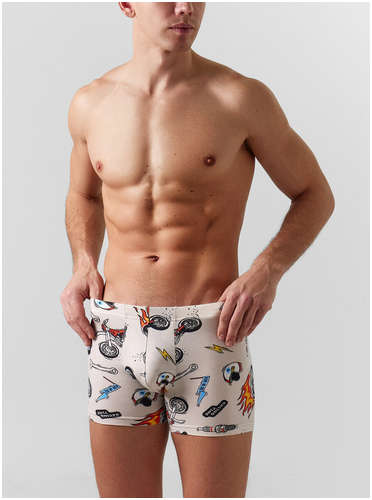 Трусы боксеры мужские кремовые с принтом Mark Formelle / 103223319 - вид 2