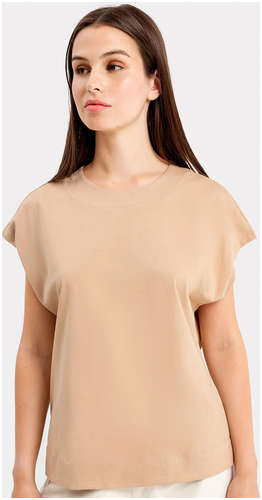 Хлопковая женская футболка-безрукавка в бежевом цвете Mark Formelle / 103166855