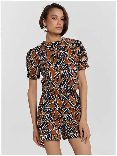 Блузка женская коричневая с принтом Mark Formelle 103234974