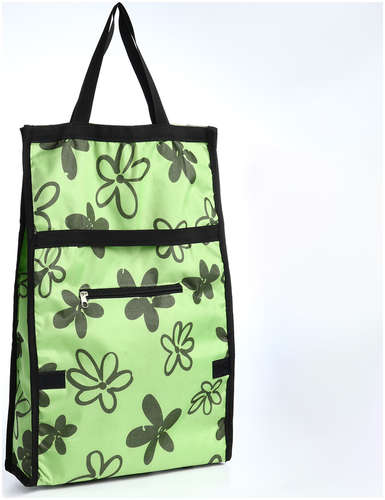 Сумка хозяйственная складная на липучке, 2 колеса, наружный карман, цвет зеленый 103231153