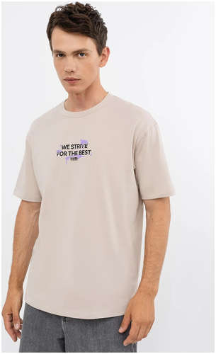 Хлопковая футболка кофейного цвета с лаконичным принтом Mark Formelle 103168624