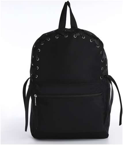 Рюкзак текстильный с лентой, 38х29х11 см, 38 х черный черный, отдел на молнии, цвет красный NAZAMOK / 103160082