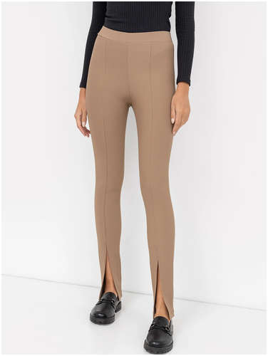 Облегающие женские брюки с разрезами в кофейном оттенке Mark Formelle / 103165799 - вид 2