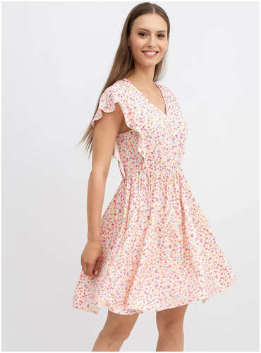 Платье из вискозы с v-образным вырезом молочного цвета в розовый цветочек Mark Formelle 103167115