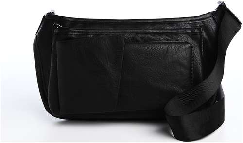 Поясная сумка на молнии, 3 наружных кармана, цвет черный / 103158320