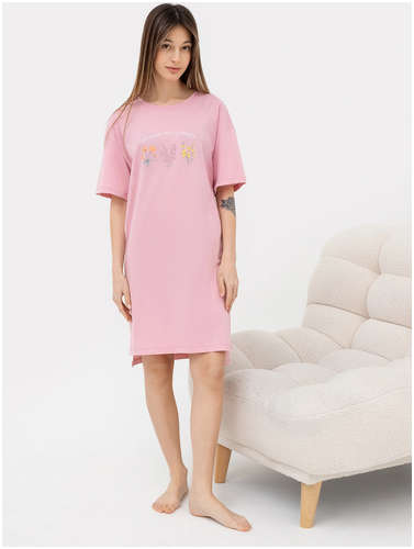 Сорочка ночная женская в пыльно-розовом цвете с печатью Mark Formelle / 103190279