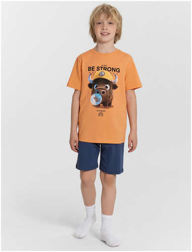 Комплект домашний для мальчиков коричневый с принтом и надписью Mark Formelle 103236940