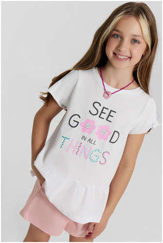 Блузка для девочек белая с принтом и надписью Mark Formelle / 103230294 - вид 2