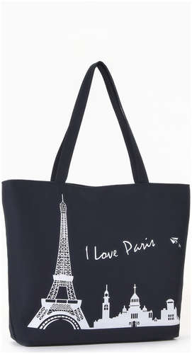 Сумка-шопер на молнии, с принтом i love paris, черная/белая / 103223422 - вид 2