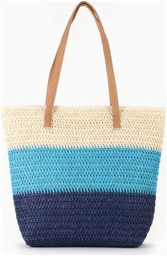 Сумка пляжная на молнии, на подкладке, бежевая/голубая/синяя 103223027