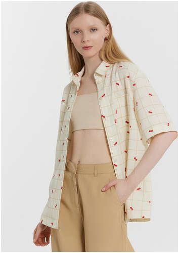 Рубашка женская бежевая в клетку Mark Formelle 103234735