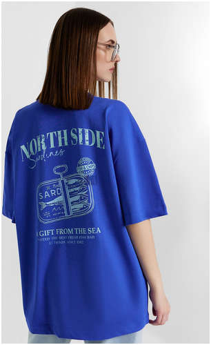 Футболка женская синяя с принтом и надписью Mark Formelle 103234285