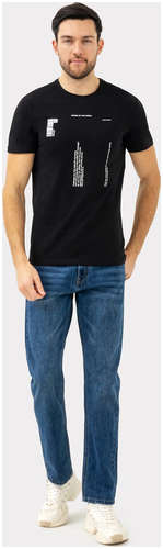 Полуприлегающая футболка черного цвета с текстовым принтом Mark Formelle / 103170427 - вид 2