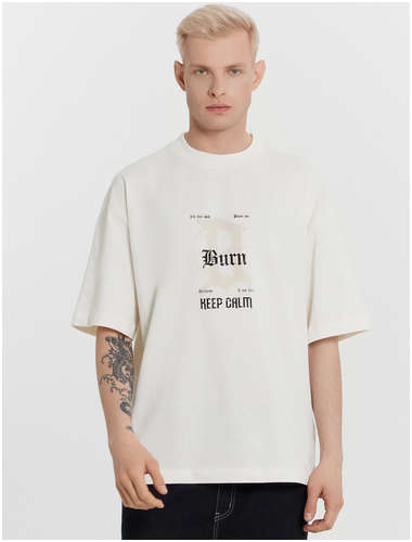 Футболка мужская кремовая с принтом и надписью Mark Formelle 103240013