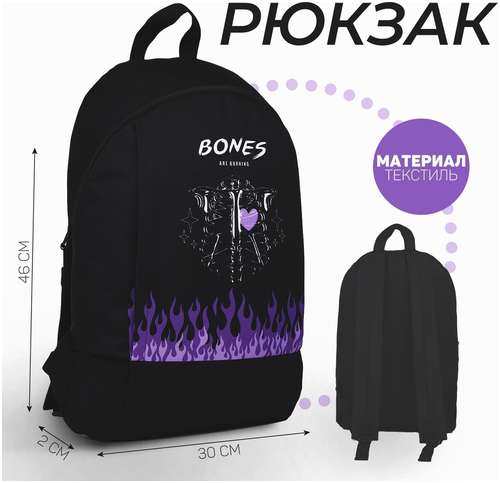 Рюкзак текстильный bones, 46х30х10 см, вертик карман, цвет черный NAZAMOK 103165041