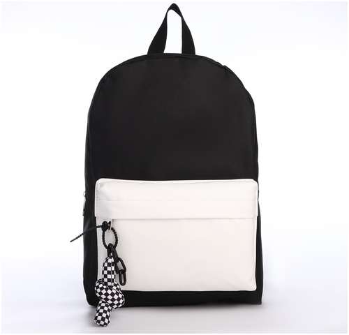 Рюкзак текстильный с карманом кожзам, 38х29х11 см, черный, белый NAZAMOK / 103165351 - вид 2