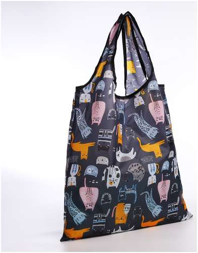 Сумка хозяйственная без застежки, цвет черный/разноцветный / 103229662 - вид 2